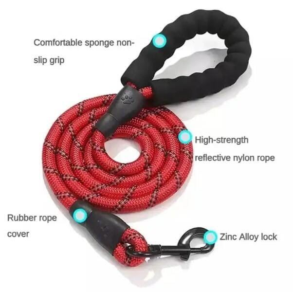 Nylon dog leash with foam handle | durable round rope leash for pets | mascoshop