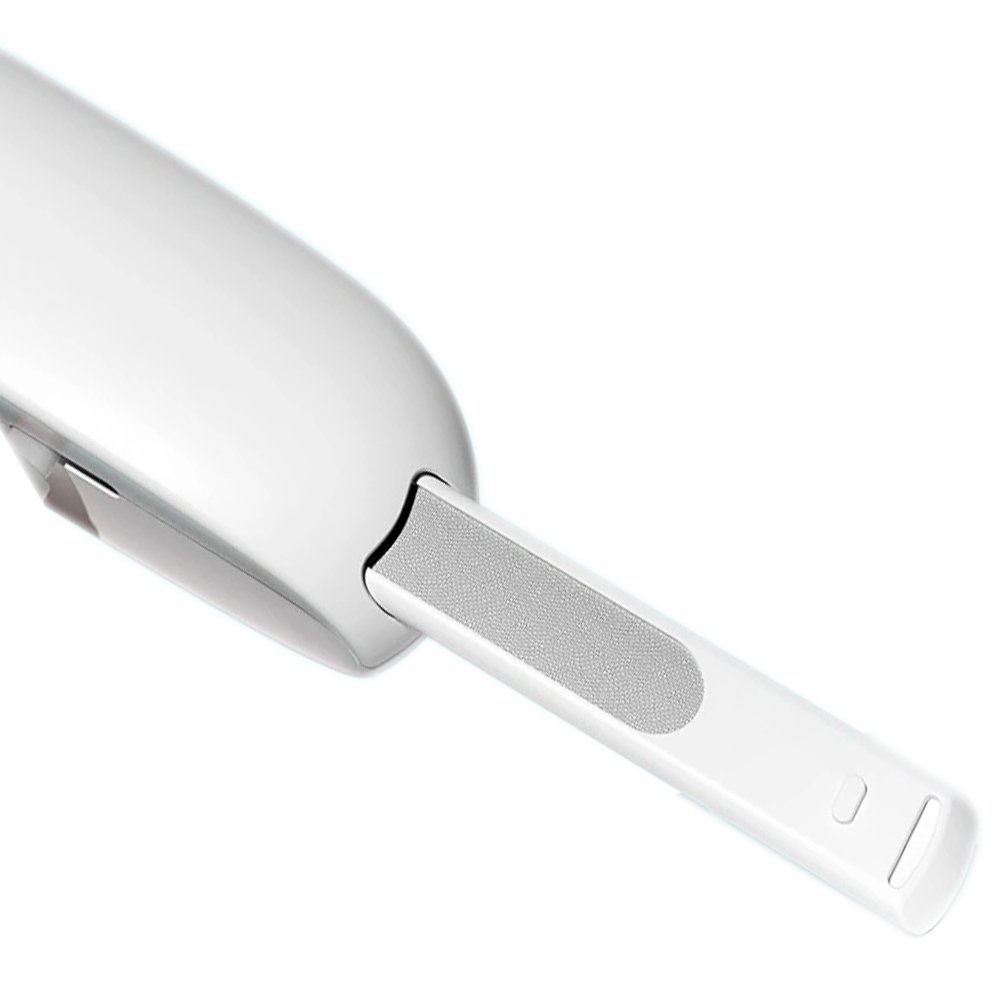 Close-up of integrated nail file in cat nail clipper handle for smooth finishing