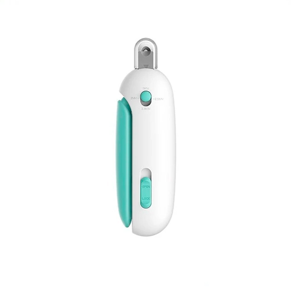 Front view of cat nail clipper in locked position with adjustable depth guard