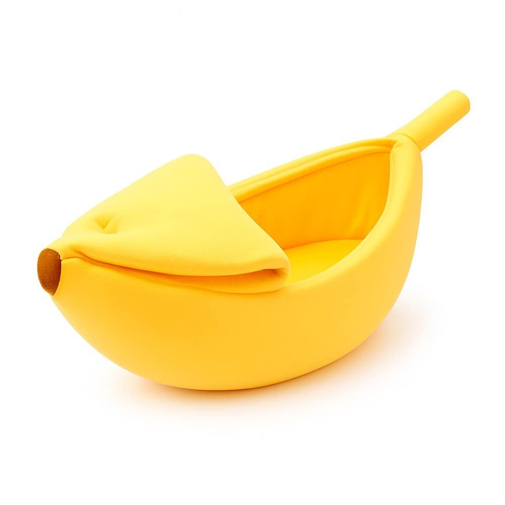 yellow banana cat bed for small pets on white background
